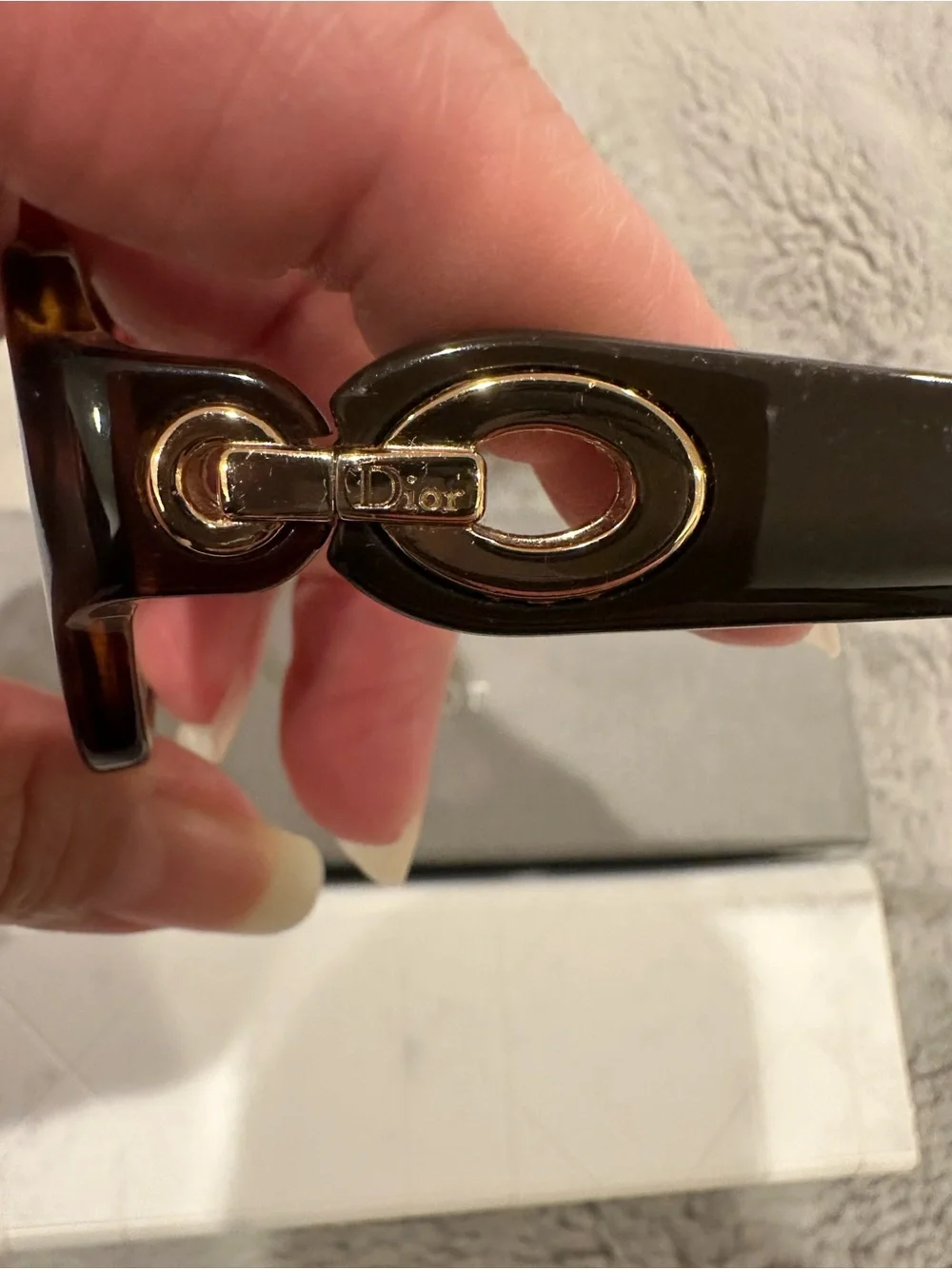Dior Women's Dark Tortoiseshell Rectangle Optical Glasses with Gold Accents